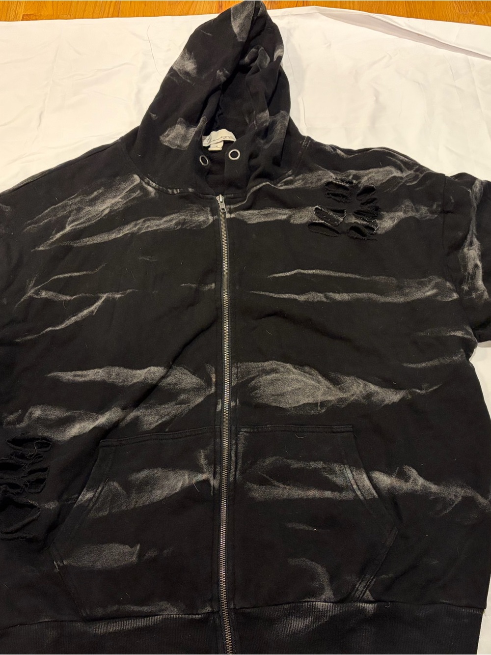 Vintage Havana Black Hoodie with Faded Gray Wash